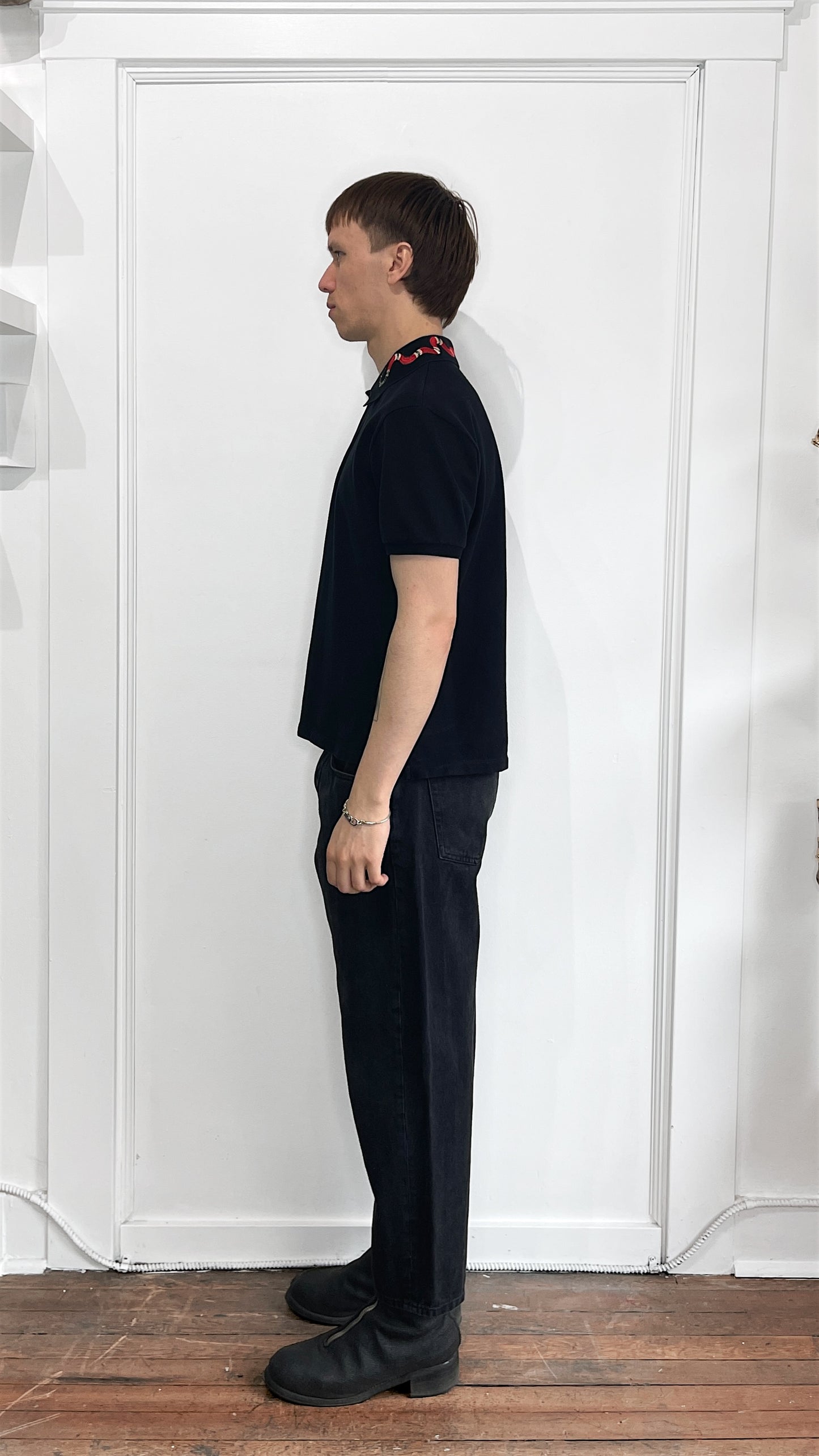 Gucci Black Cotton Pique Snake Collar Polo Shirt Large