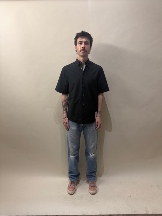 Lanvin Black Cotton Poplin Graphic SS Button Up Medium - M