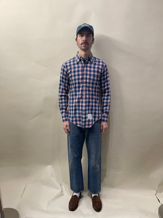 Thom Browne Blue & Red Plaid Cotton Flannel Button Up Small - S