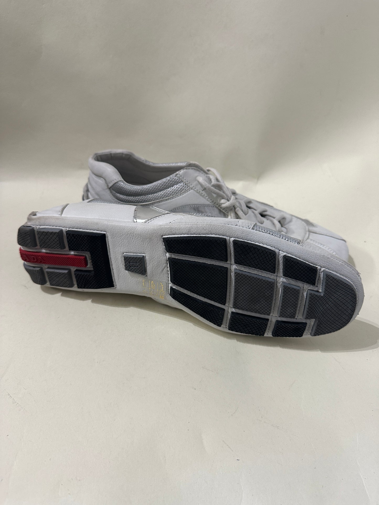 Prada White & Silver Montecarlo Flat Driving Sneakers 11 M / 12.5 W