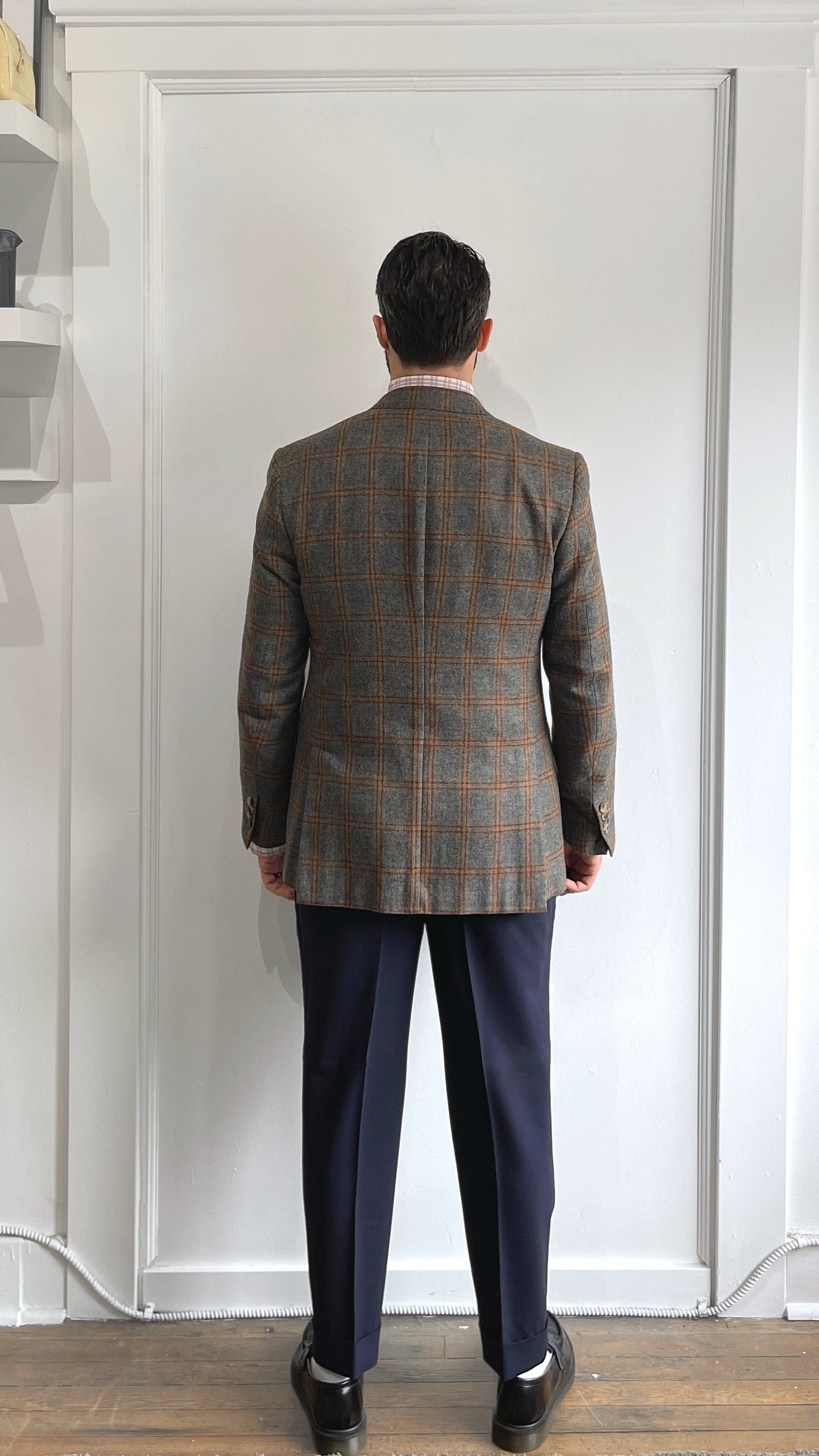 Isaia Grey & Tan Windowpane Aquacashmere Sport Coat 42R