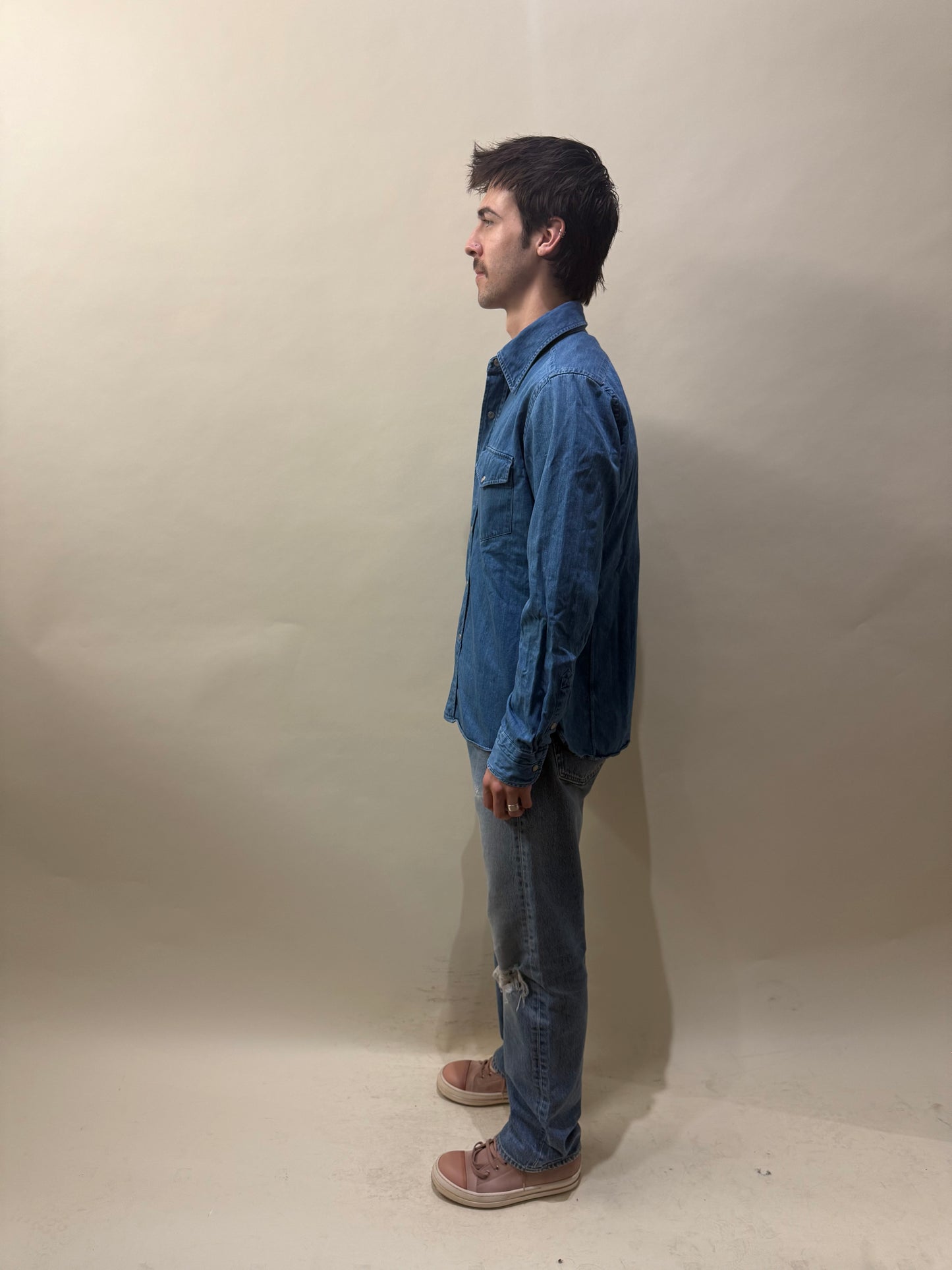 Tom Ford Medium Blue Denim Snap Button LS Shirt 16