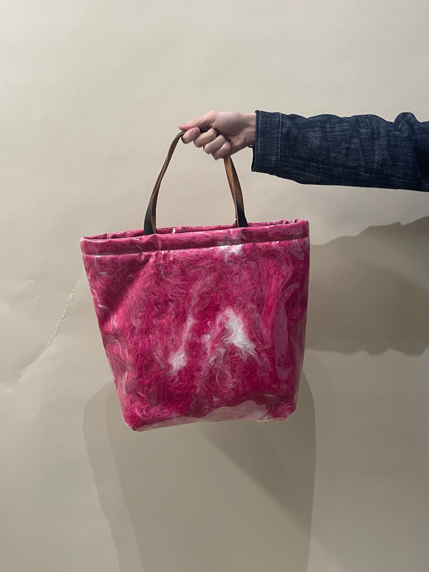 Marni Hot Pink Logo Patch Shearling Tote