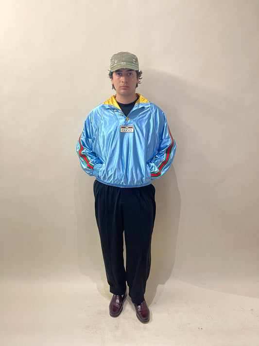 Gucci Baby Blue Satin Raglan Popover Jacket Medium - M