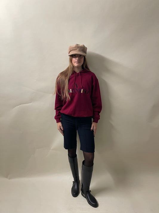 Valentino Maroon Multicolour Embroidered Logo Hoodie Large - L