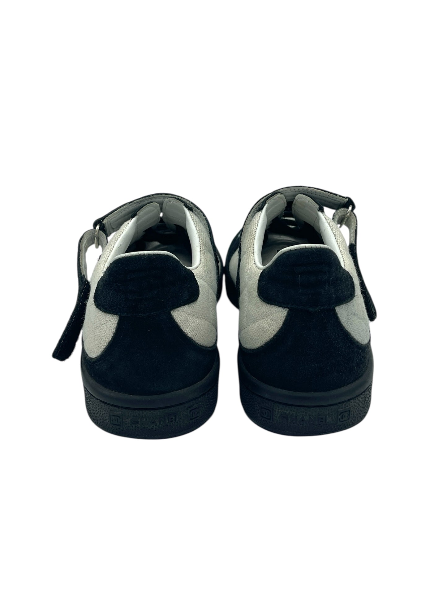 Chanel White Canvas & Black Suede Velcro Strap Sneakers 6 M / 7.5 W