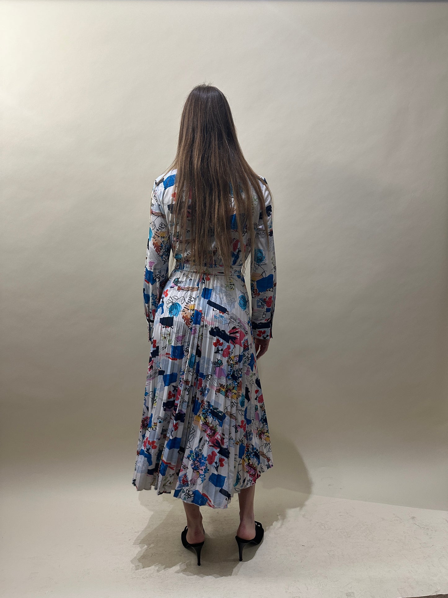 Marella White & Multicolour Sketch Graphic LS Dress Extra Large - XL