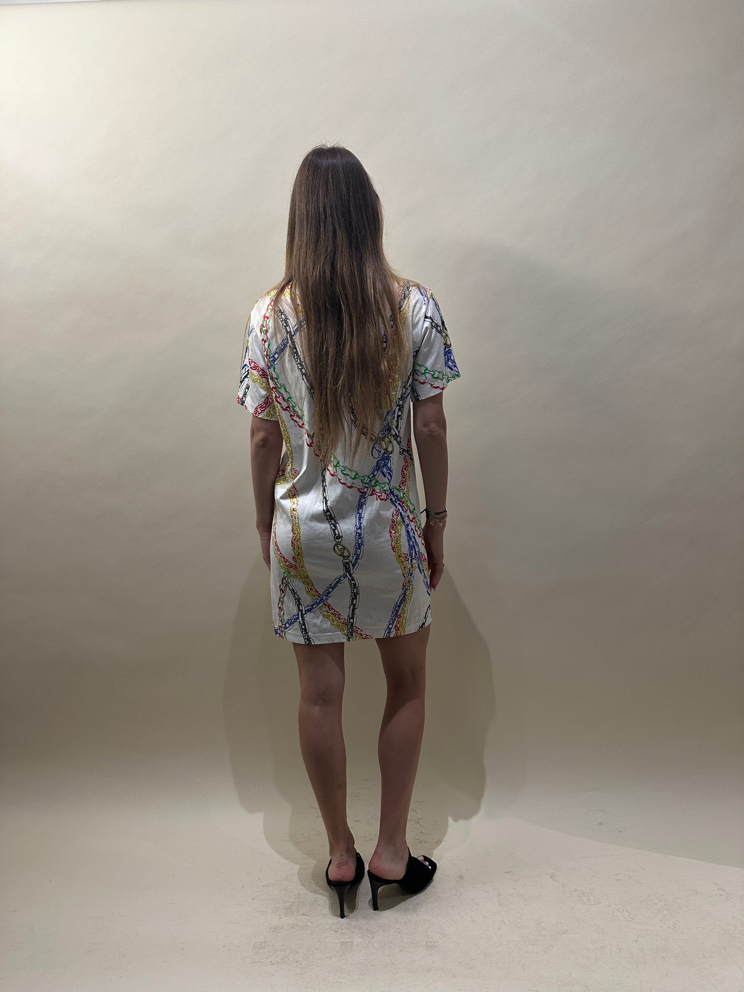 Louis Vuitton White & Multicolour Chain Print T-Shirt Dress Small - S