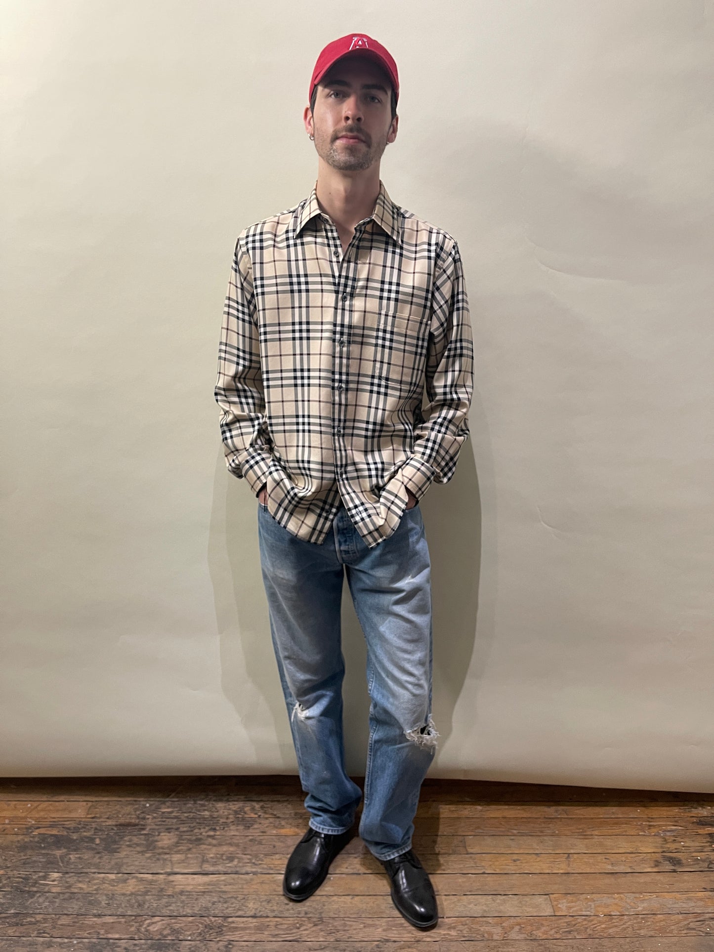 Burberry Tan, Black, Maroon Nova Check Casual LS Button Up Medium - M