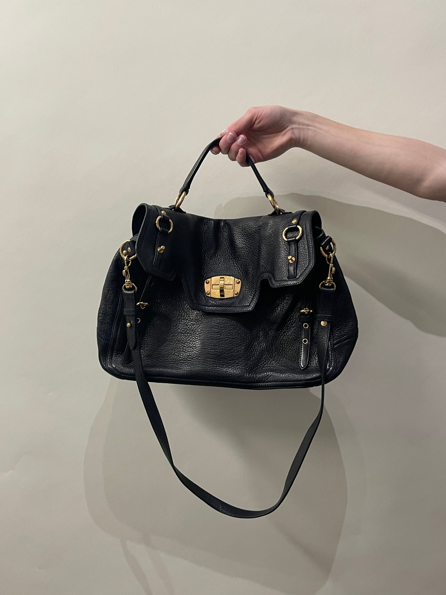 Miu Miu Black Leather Turnlock Shoulder Bag