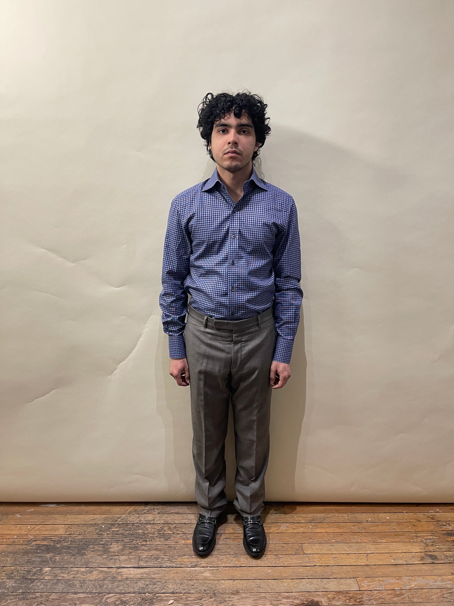 Tom Ford Navy Blue & White Grid Pattern Dress Shirt 15.5