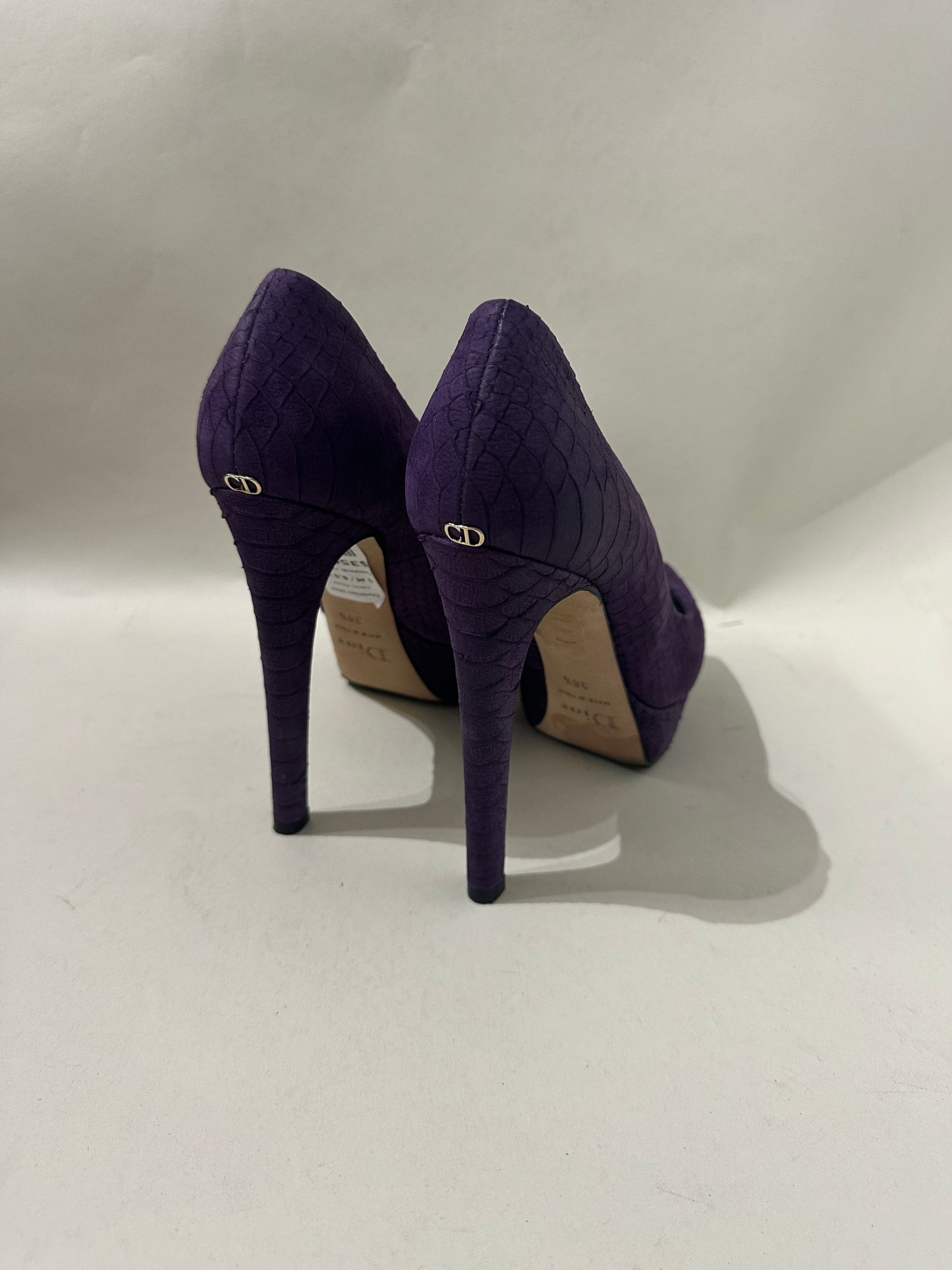 Christian Dior Purple Croc Embossed Miss Dior Peep Toe Heels 5 M / 6.5 W
