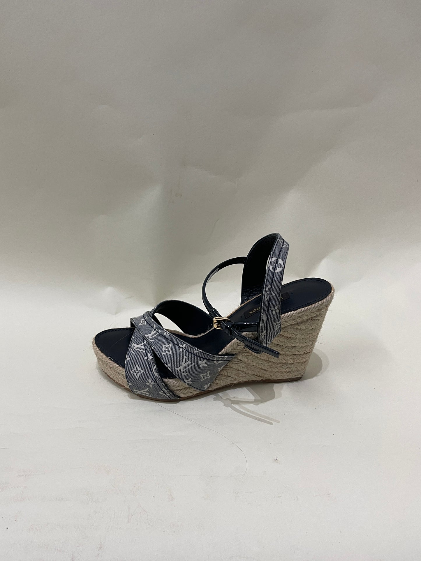 Louis Vuitton Blue Monogram Canvas Espadrille Wedge Sandal 6.5 M / 8 W