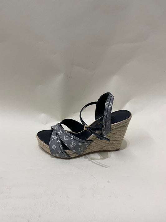Louis Vuitton Blue Monogram Canvas Espadrille Wedge Sandal 6.5 M / 8 W