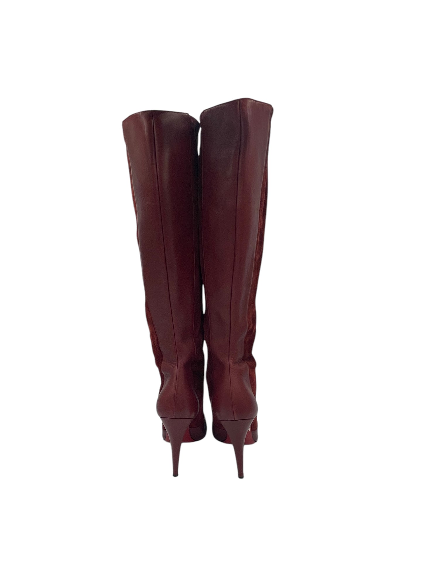 Christian Louboutin Red Leather & Suede Knee High Boots 6 M / 7.5 W