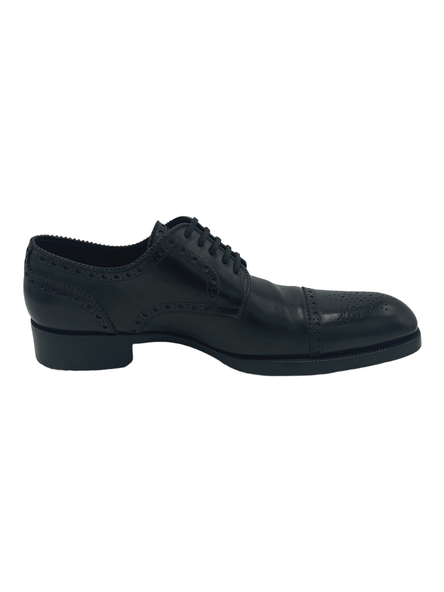 Tom Ford Black Brogue Cap Toe Derby Dress Shoes
