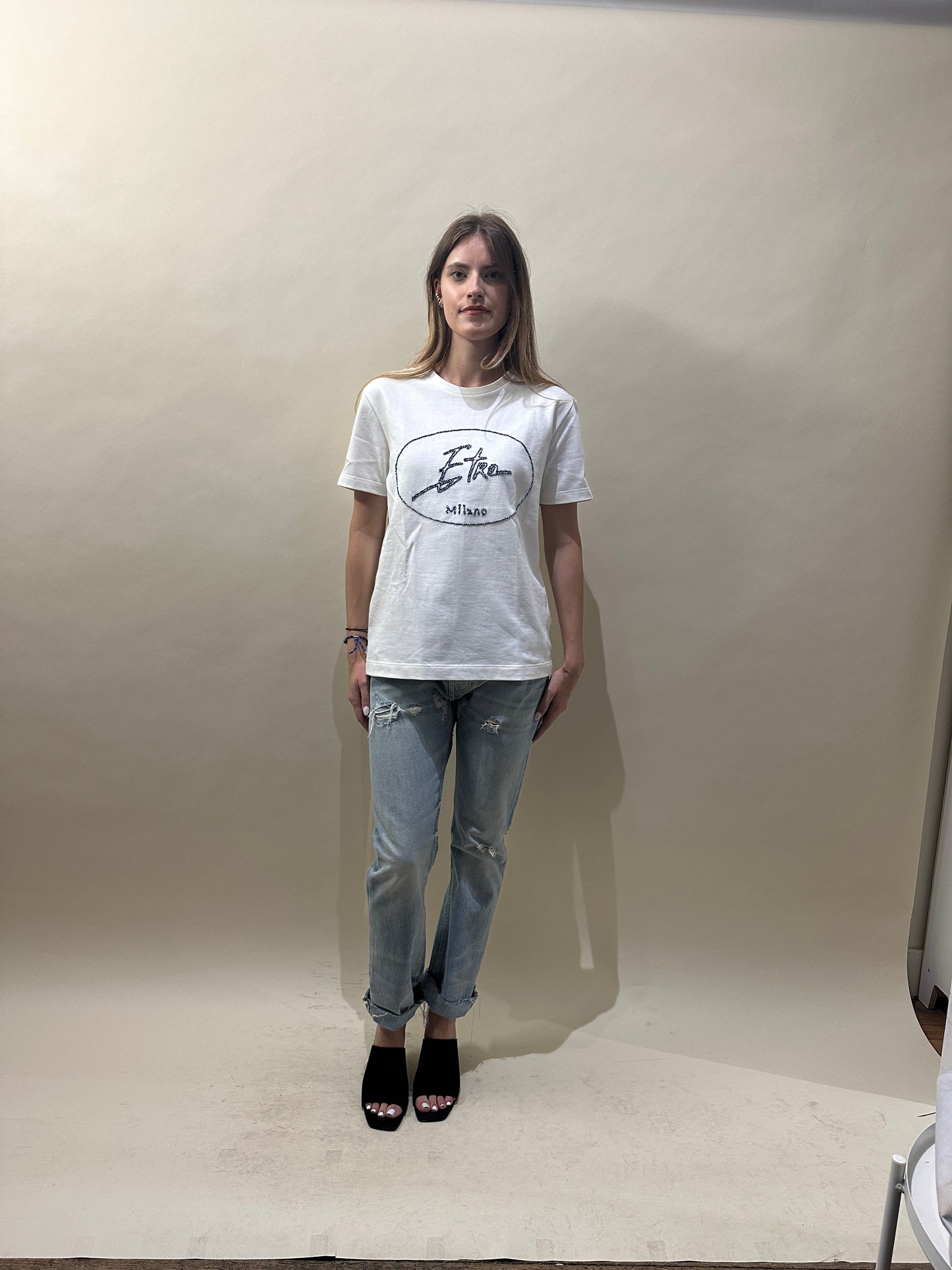 Etro White Cotton Embroidered Logo T-Shirt Small - S