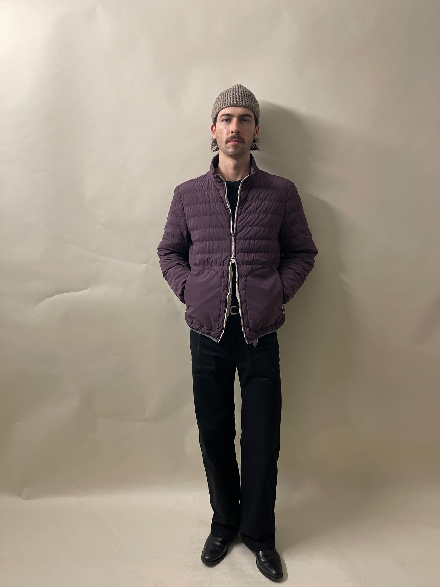 Brunello Cucinelli Eggplant Purple Lightweight Down Jacket Large - L