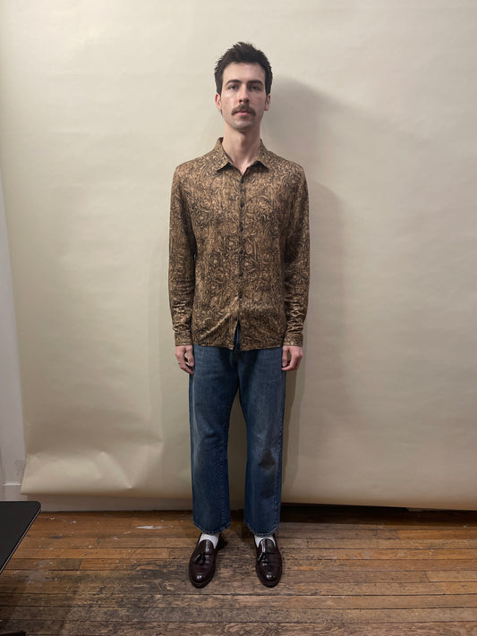 John Varvatos Wheat Floral Motif Linen LS Renato Small - S