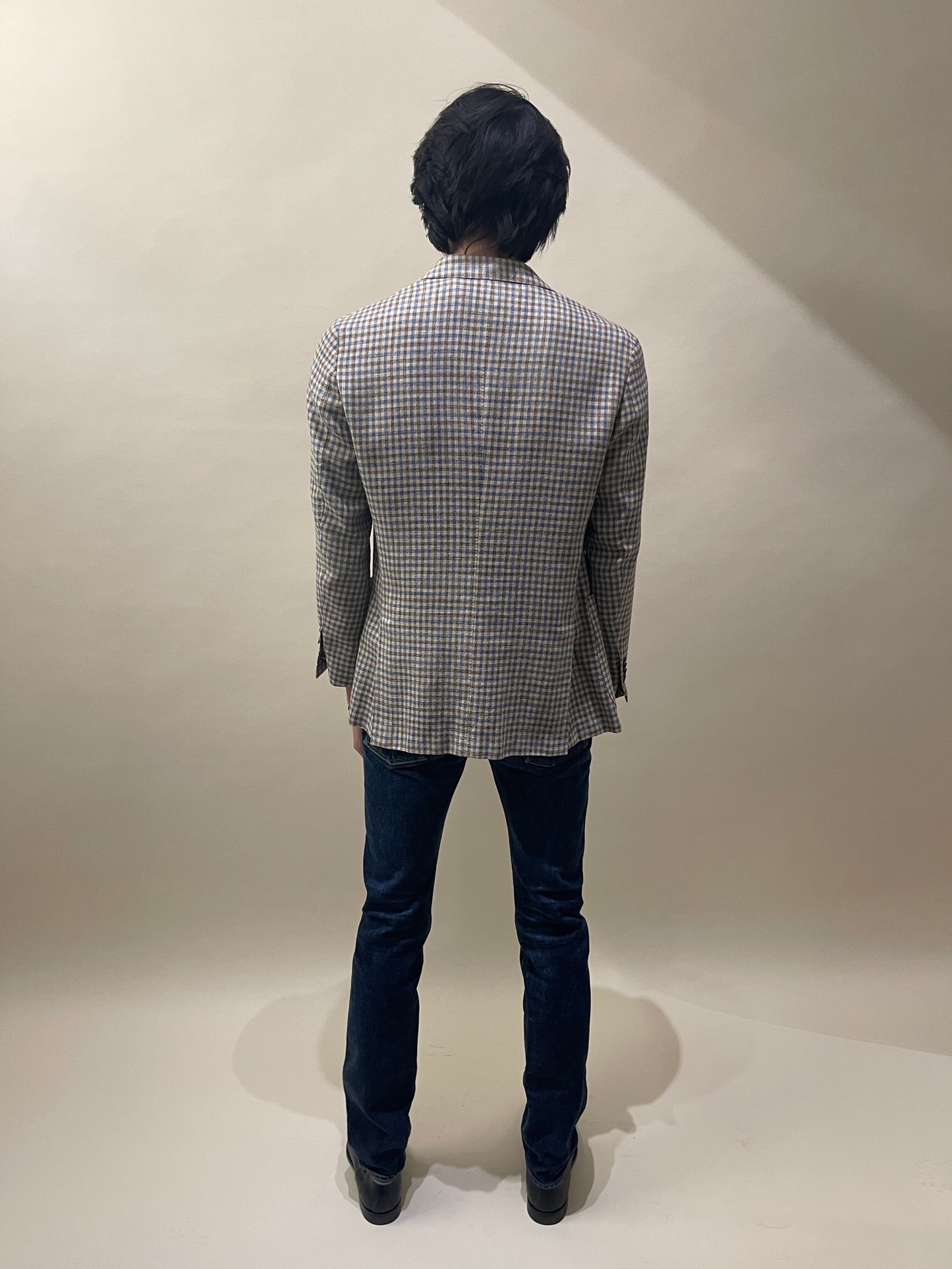 Suitsupply Beige & Blue Gingham Check Wool Silk Linen Sport Coat 38