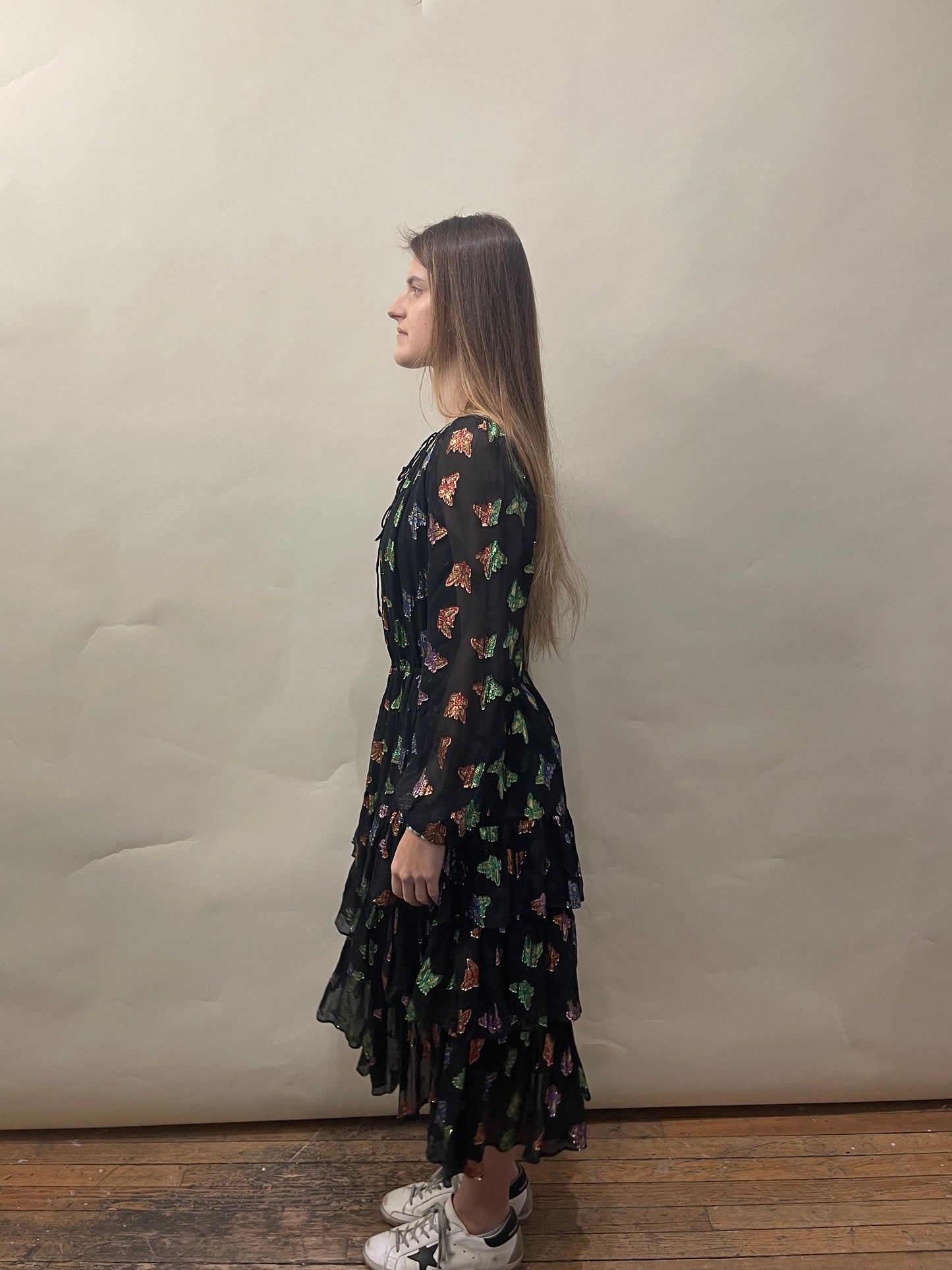 The Kooples Black & Multicolour Butterfly Motif Sheer Silk Dress Medium - M