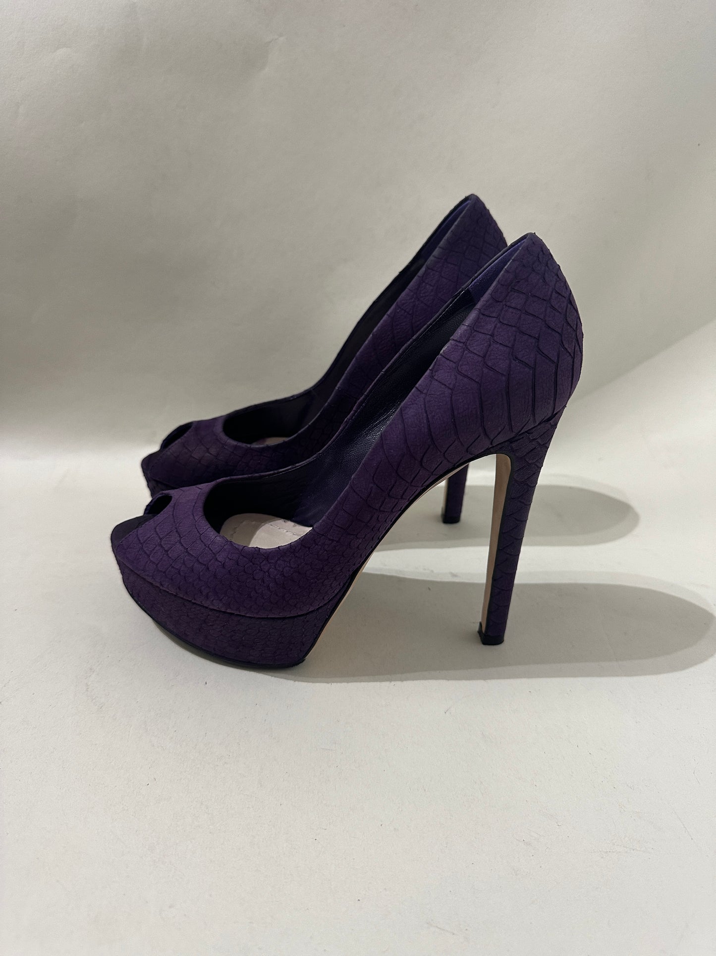 Christian Dior Purple Croc Embossed Miss Dior Peep Toe Heels 5 M / 6.5 W