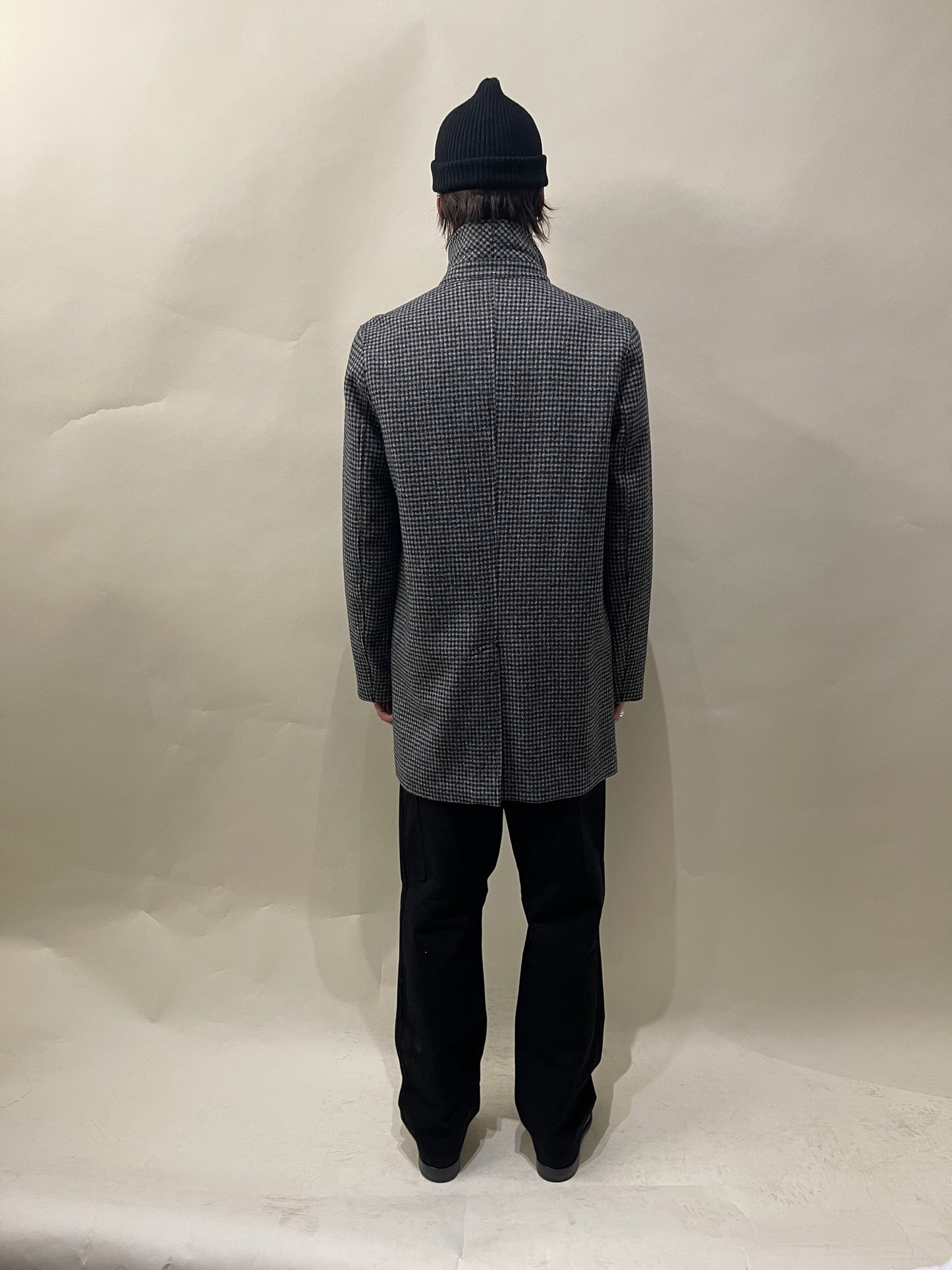 Supreme Black & Grey Check Wool Overcoat Large - L