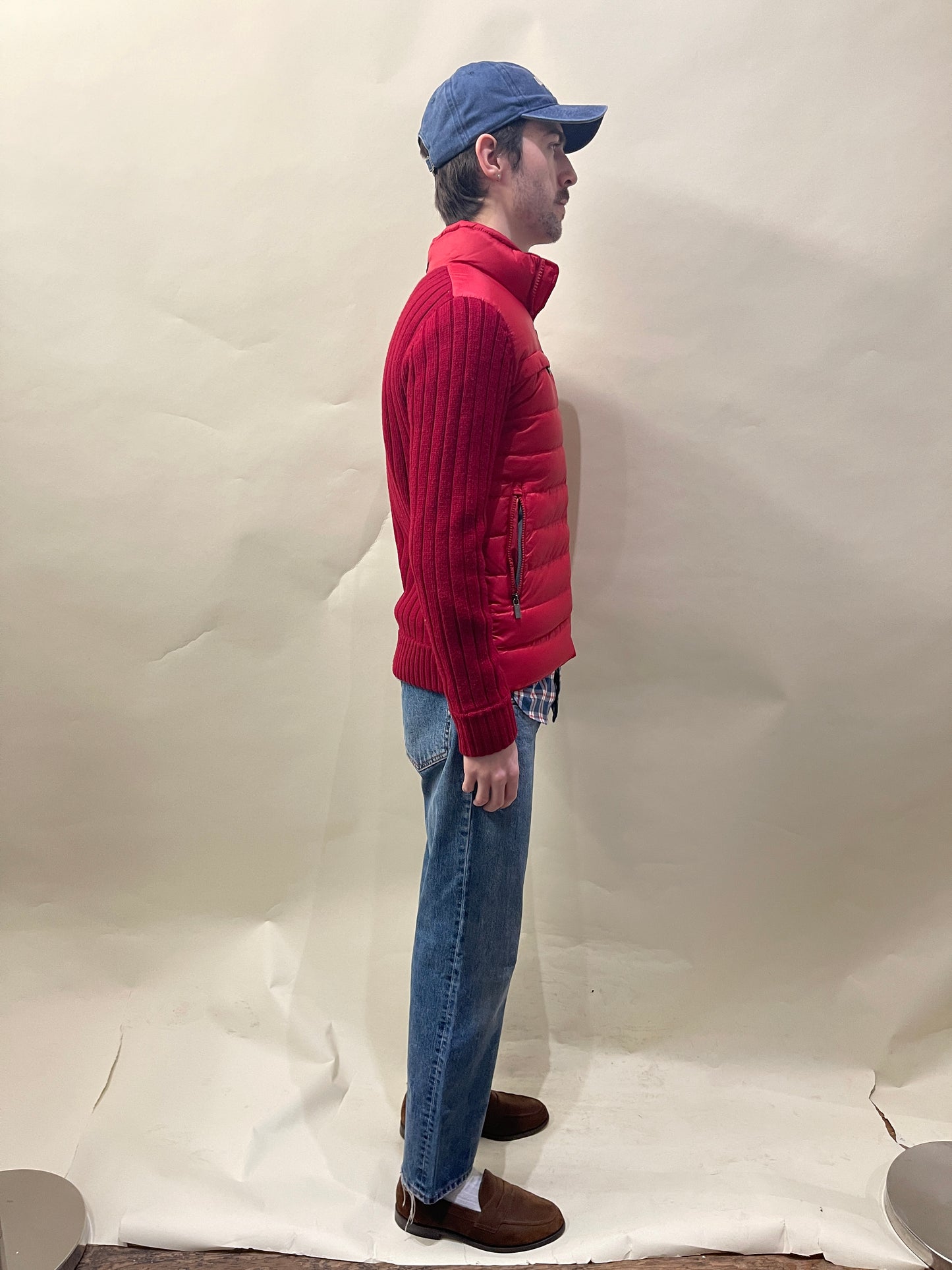 ZegnaSport Red Down Filled Front Panel Knit Jacket Medium - M