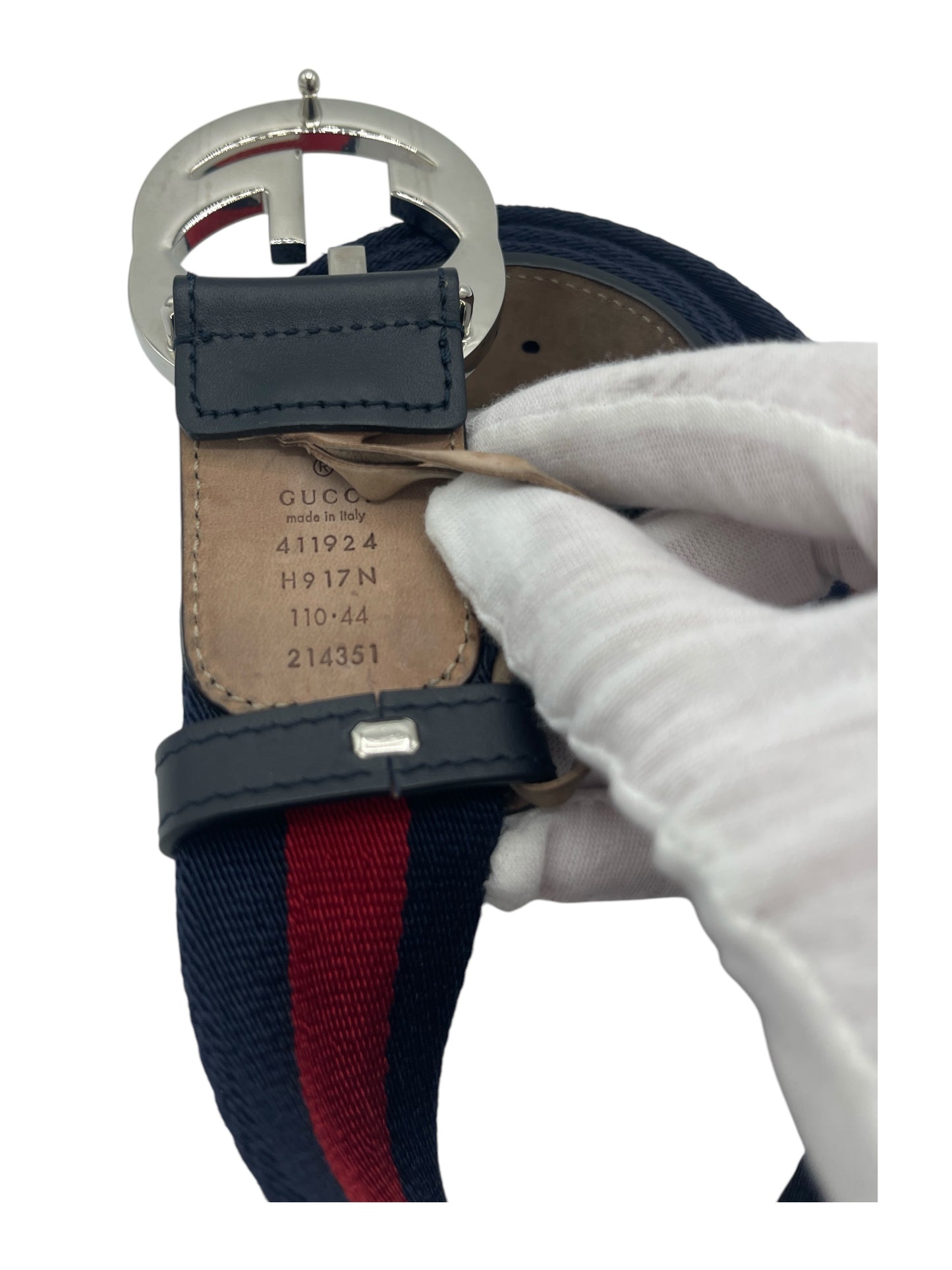 Gucci Navy & Red Canvas & Leather Belt 42