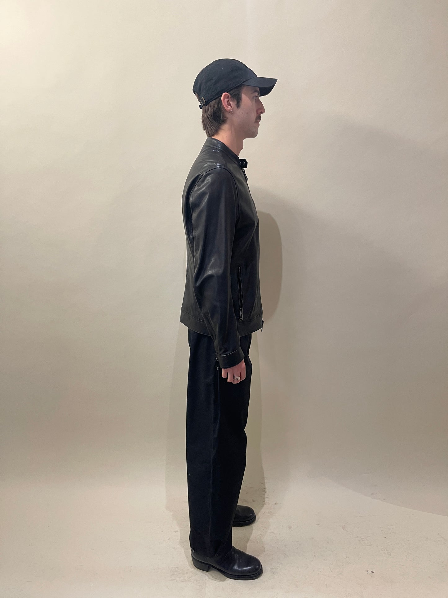 Belstaff Black Leather Cafe Racer Jacket 38