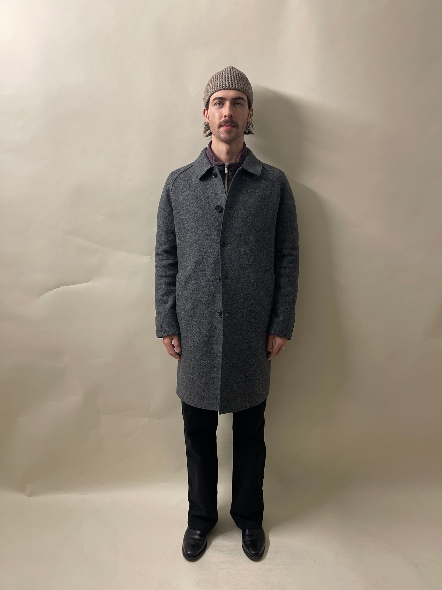 Harris Wharf London Dark Grey Melange Wool Unlined Balmacaan Coat 40