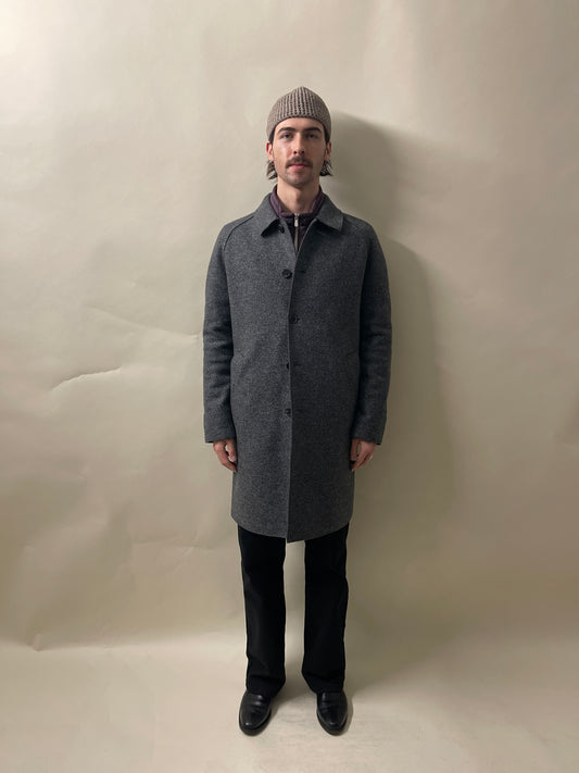 Harris Wharf London Dark Grey Melange Wool Unlined Balmacaan Coat 40