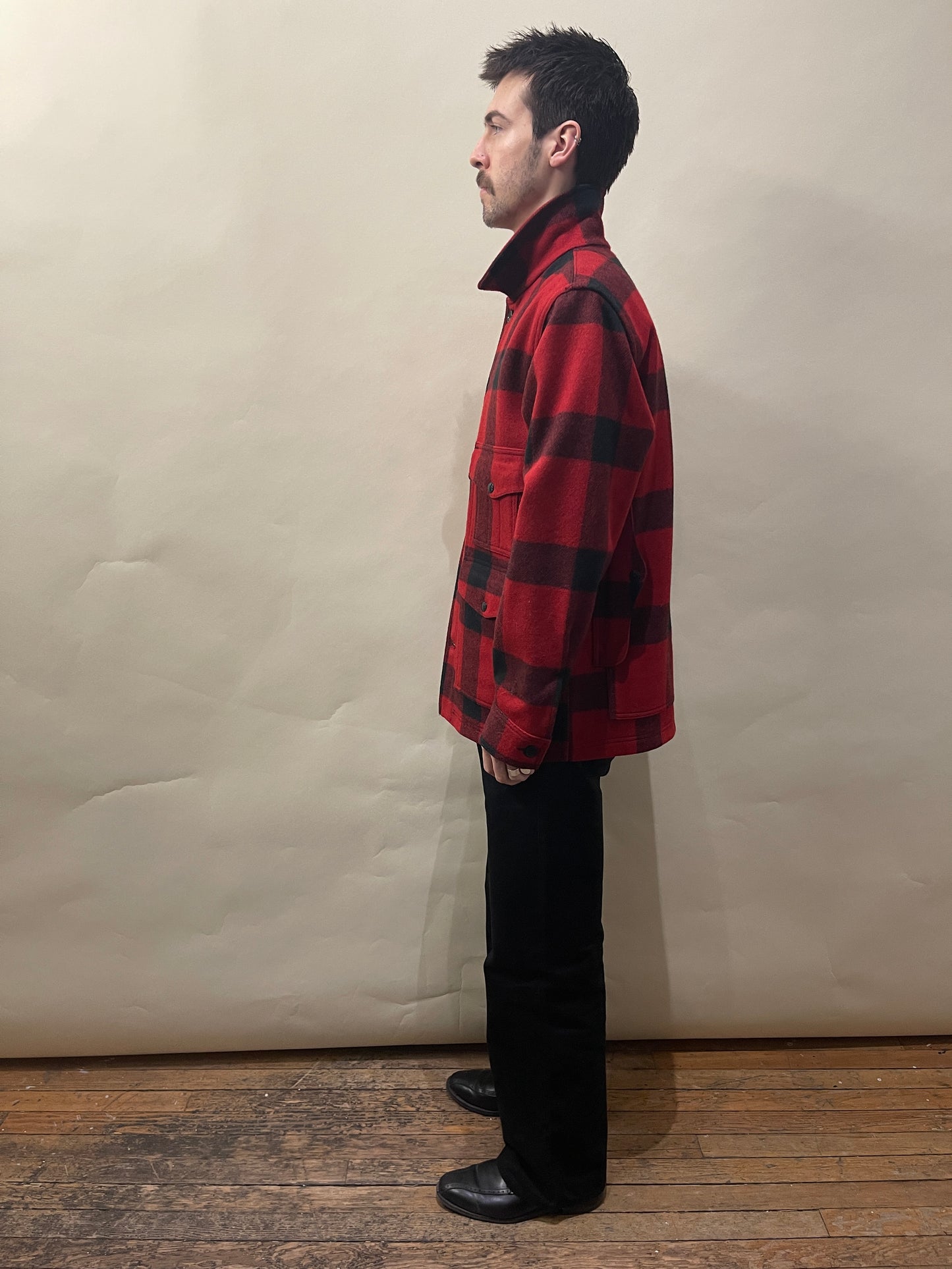 Filson Red & Black Buffalo Check Wool Mackinaw Cruiser Jacket Medium - M