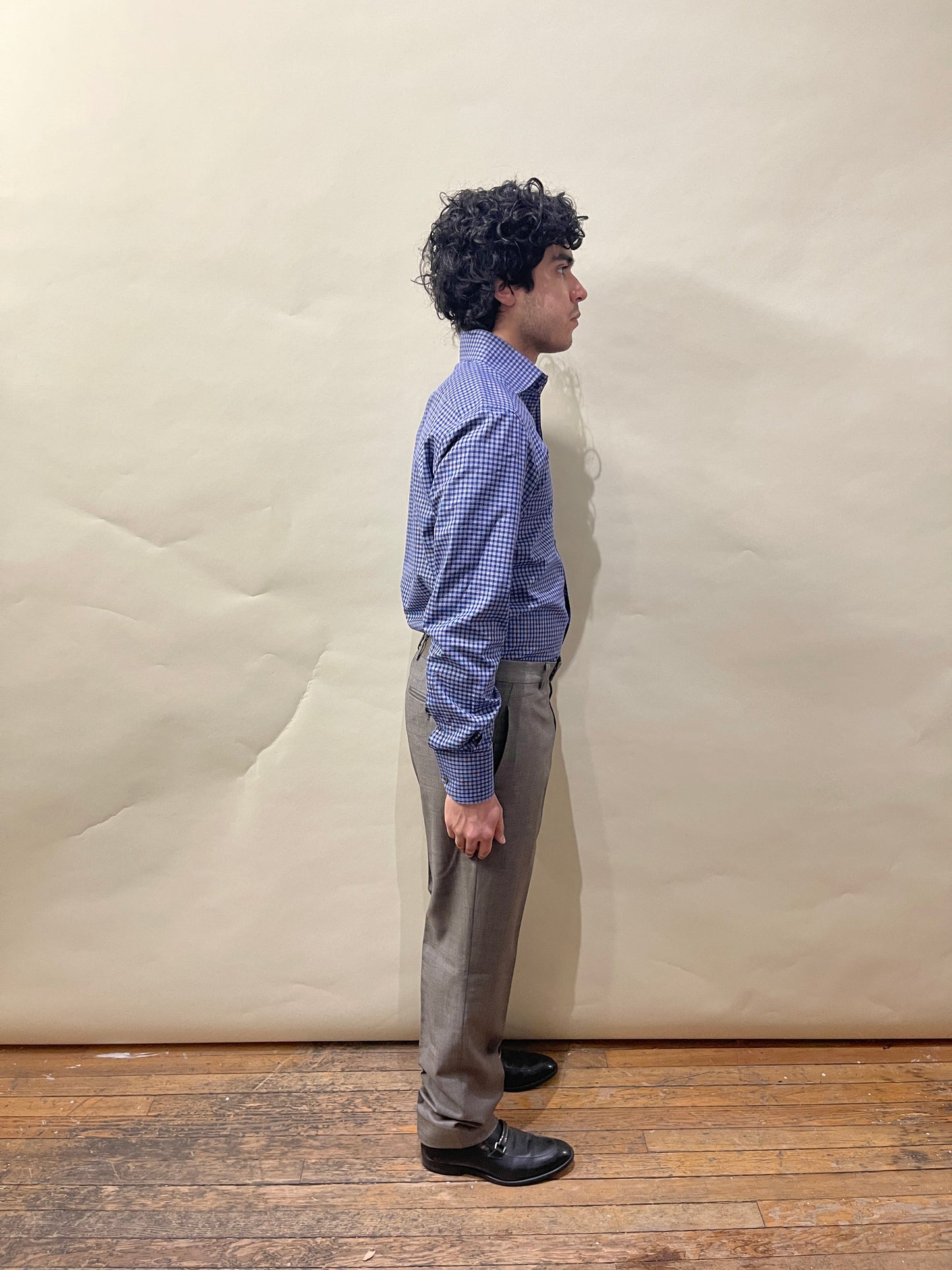 Tom Ford Navy Blue & White Grid Pattern Dress Shirt 15.5