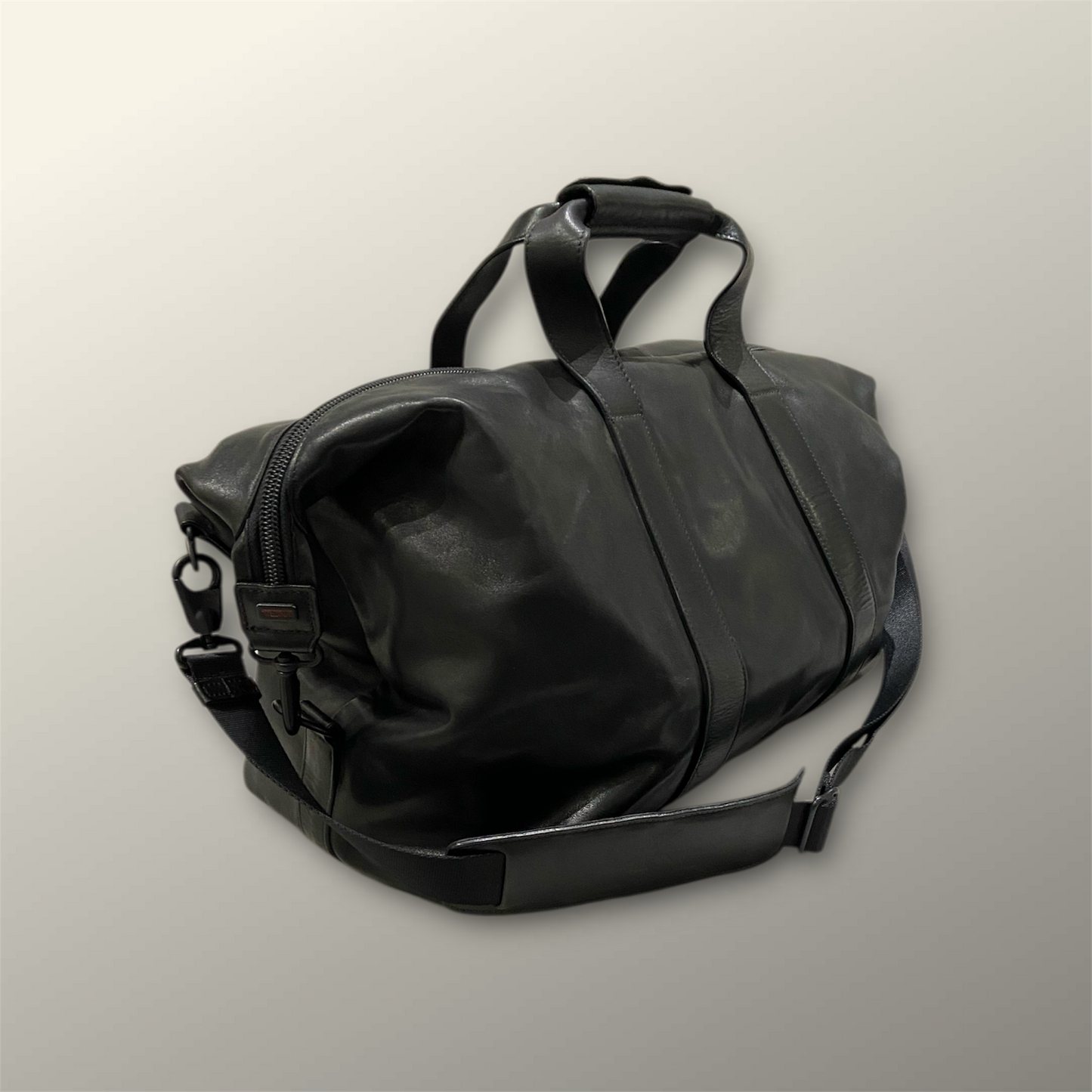 Tumi Black Leather Duffle Bag