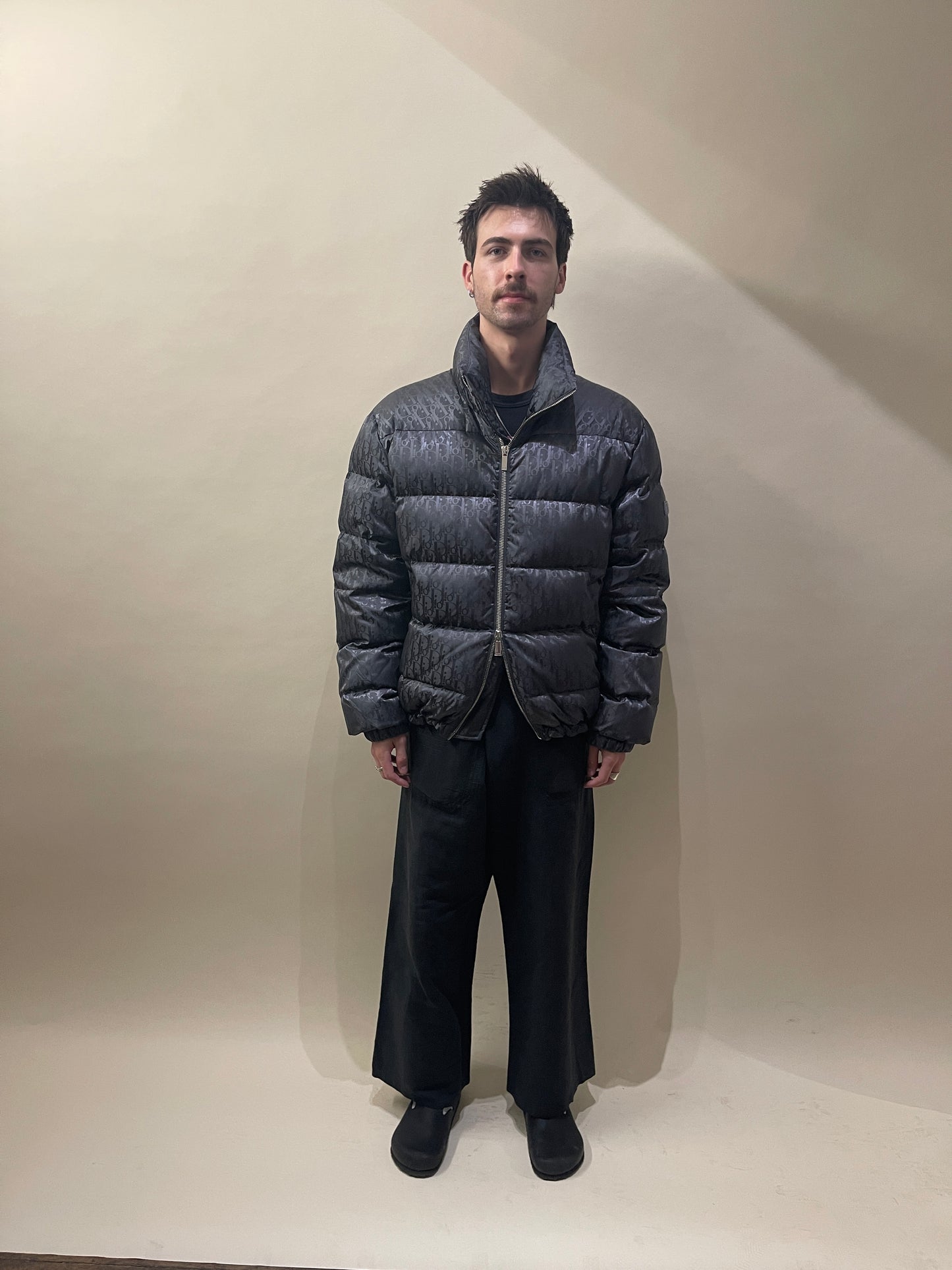 Christian Dior Steel Grey Tonal Diorissimo Pattern Oblique Puffer Jacket Extra Large - XL