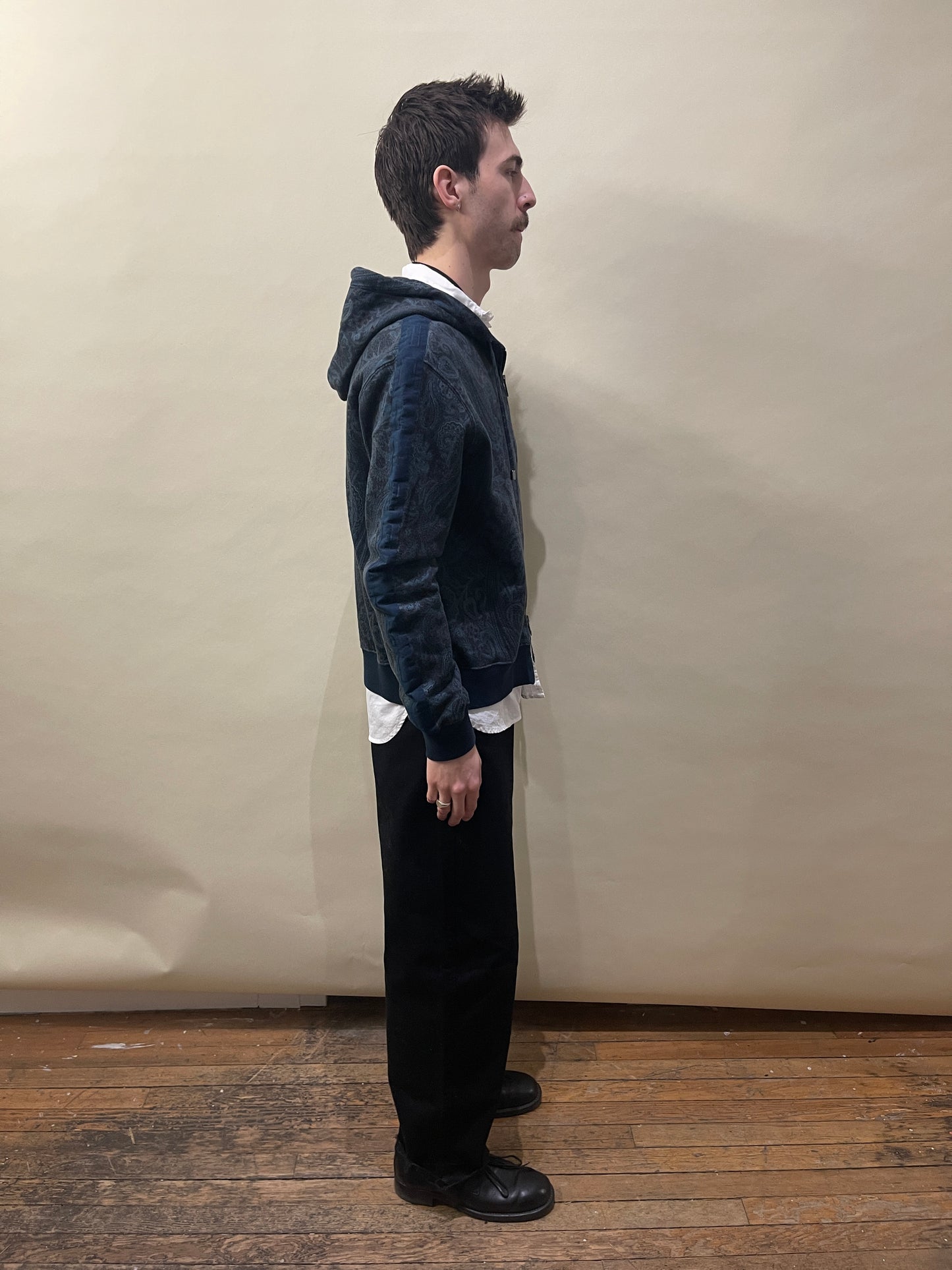 Etro Navy Blue Tonal Paisley Zip Up Hoodie Medium - M