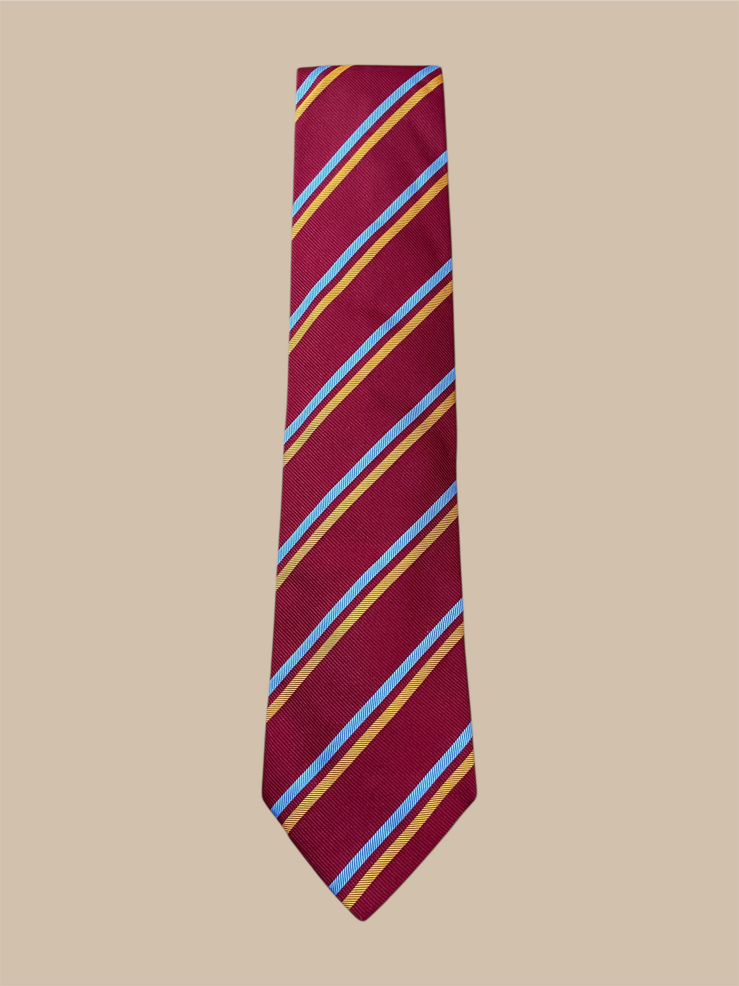 Burberry Red, Orange, & Light Blue Striped Silk Tie