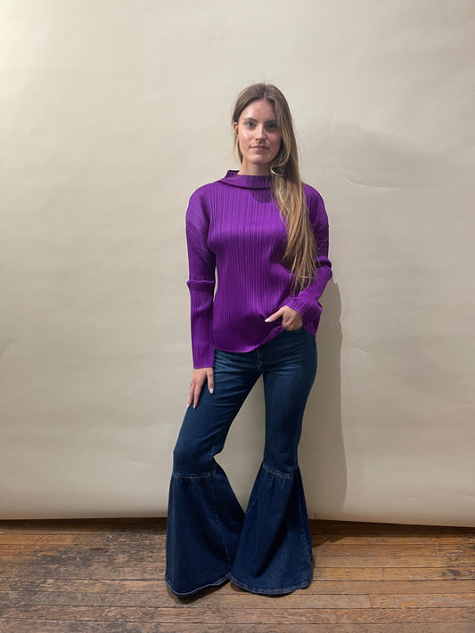 Pleats Please Purple Pleated LS Mock Neck Top 3