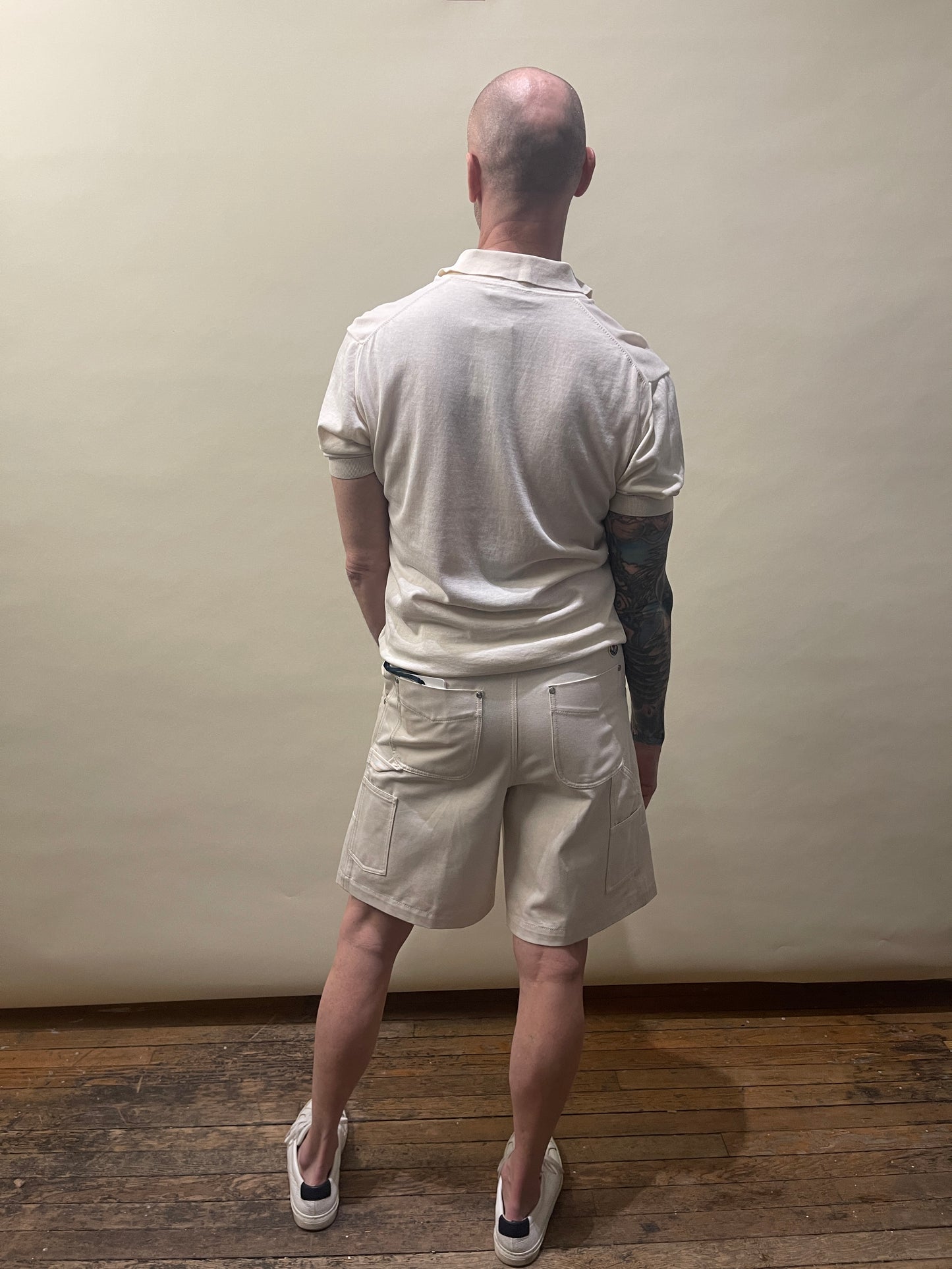 Moncler Cream Cotton Twill Bermuda Shorts 34