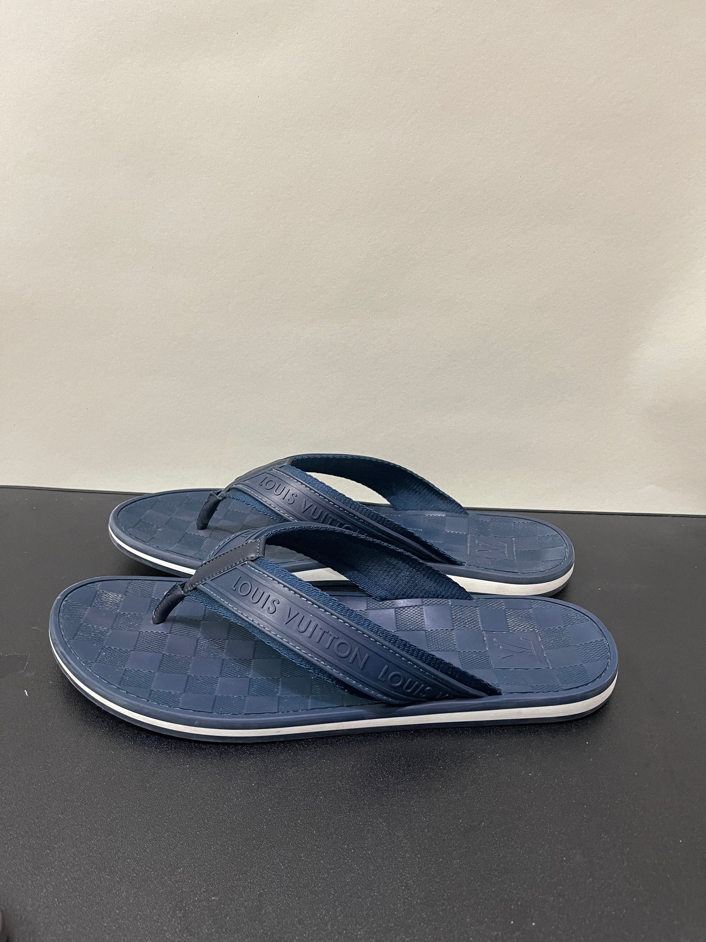 Louis Vuitton Dark Blue Checkered Flip Flops 10 M / 11.5 W