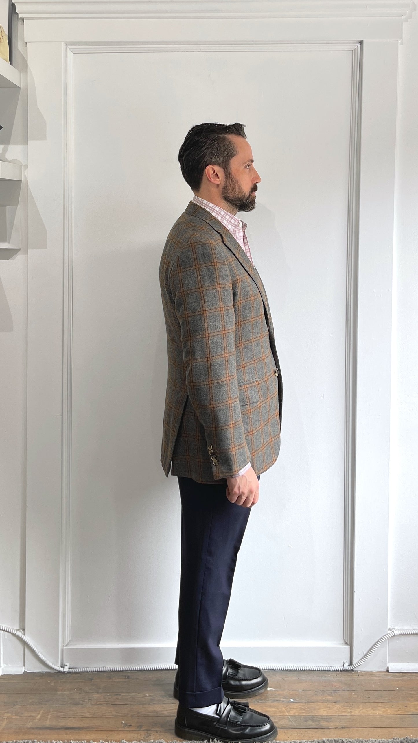 Isaia Grey & Tan Windowpane Aquacashmere Sport Coat 42R