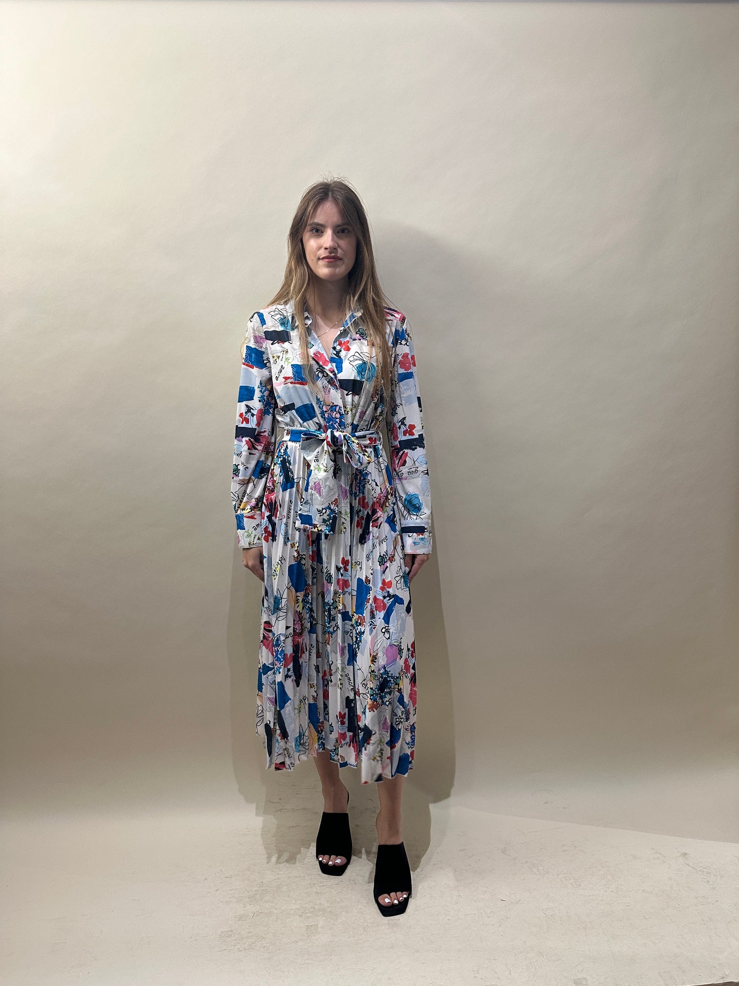 Marella White & Multicolour Sketch Graphic LS Dress Extra Large - XL