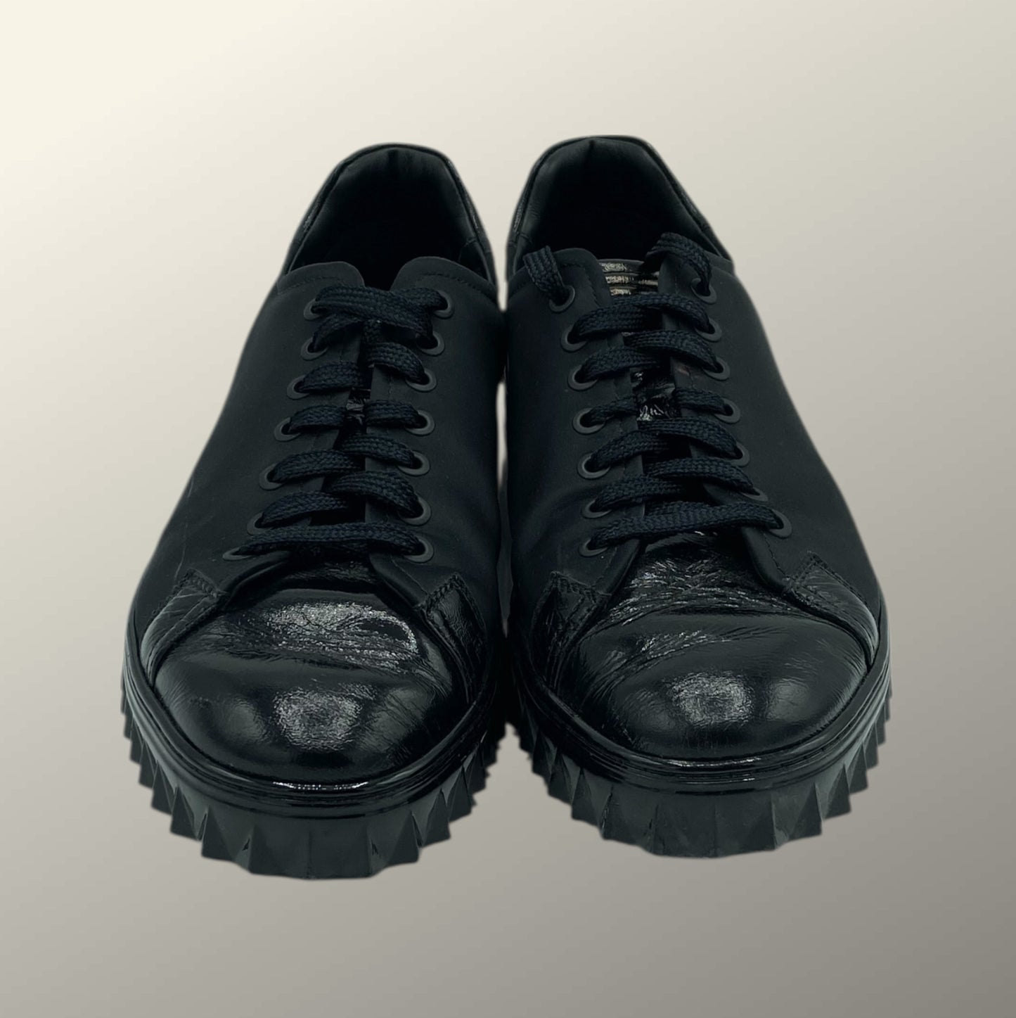 Salvatore Ferragamo Black Nylon & Patent Leather Cube Sneakers 8.5 M / 10 W