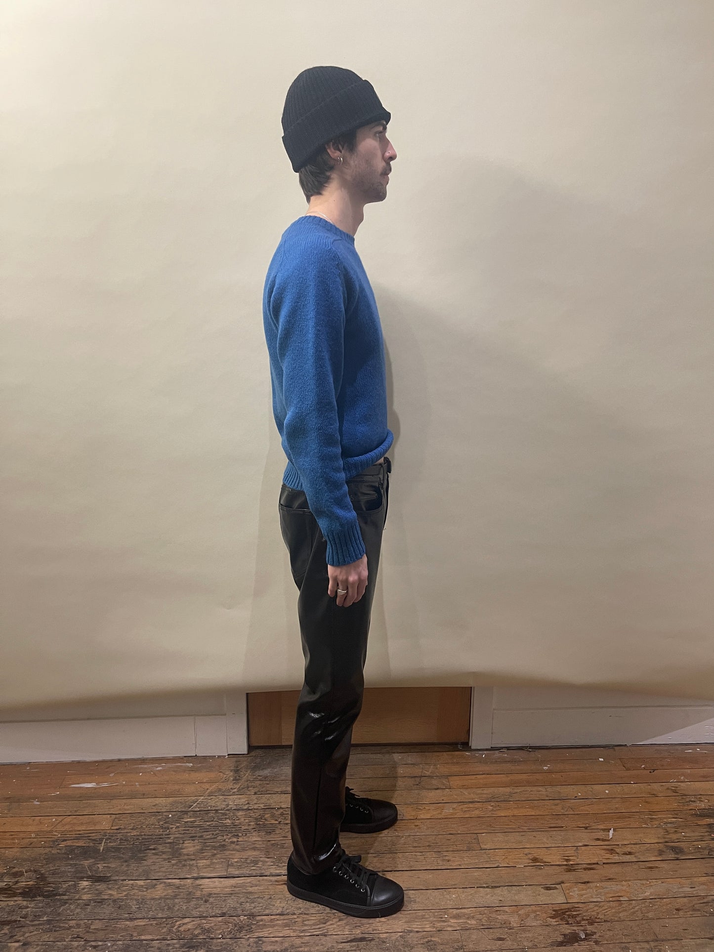 Saint Laurent Black Polyester Coated Slim Trousers 31