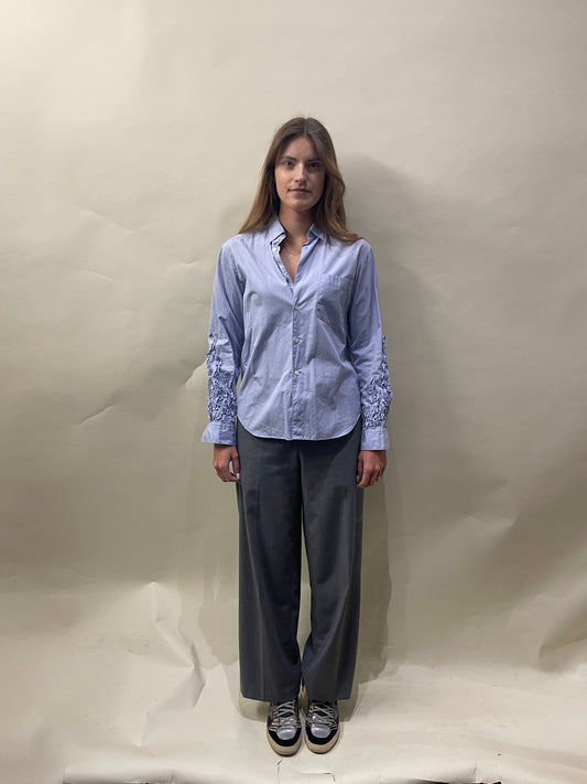 Comme Des Garcons Homme Plus Light Blue Cotton Ruffled Sleeve LS Button Up Extra Small - XS