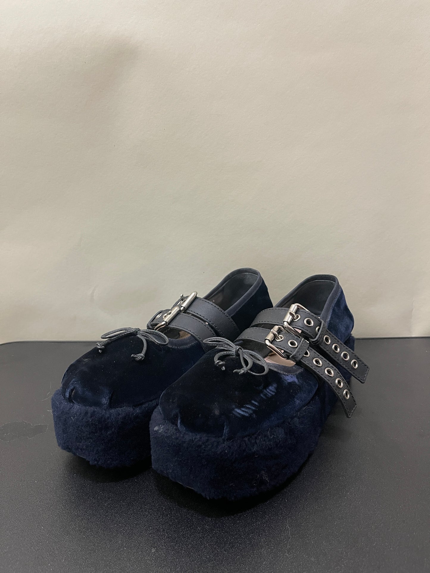 Miu Miu Navy Blue Velvet Platform Ballet Flats 7.5 M / 9 W