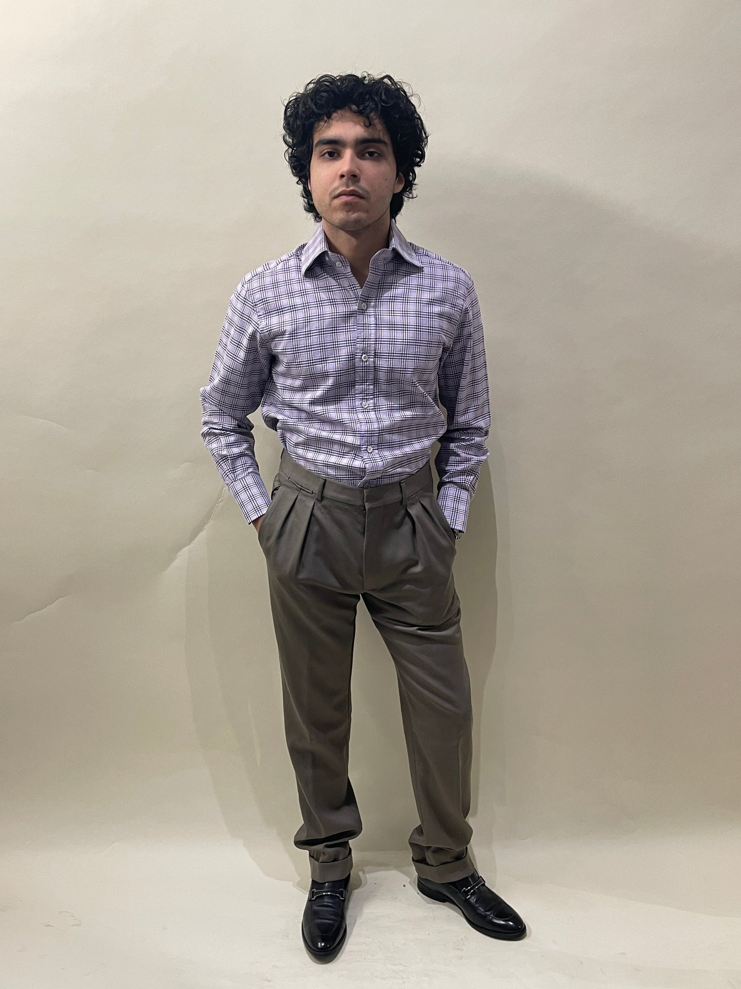 Tom Ford Lilac & Purple Plaid Dress Shirt 15.5