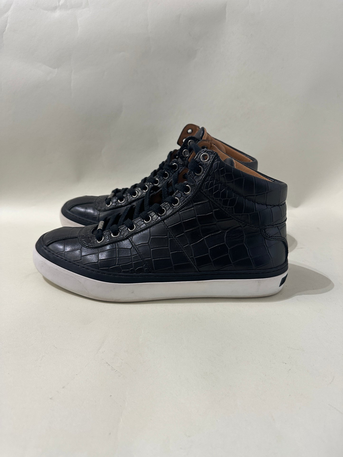Jimmy Choo Black Croc Embossed Leather High Top Sneakers 8 M / 9.5 W