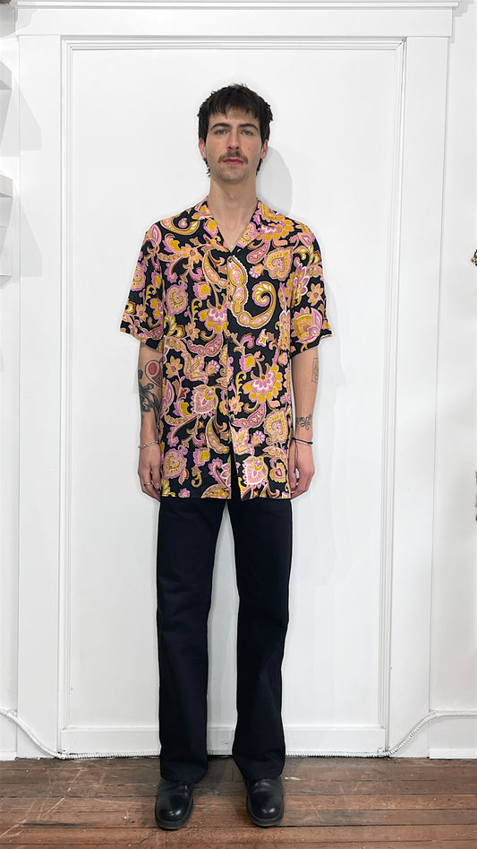 Gucci Black, Pink, & Yellow Floral Linen SS Button Up 44